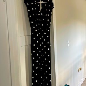 Navy white polka dot wide leg jumpsuit